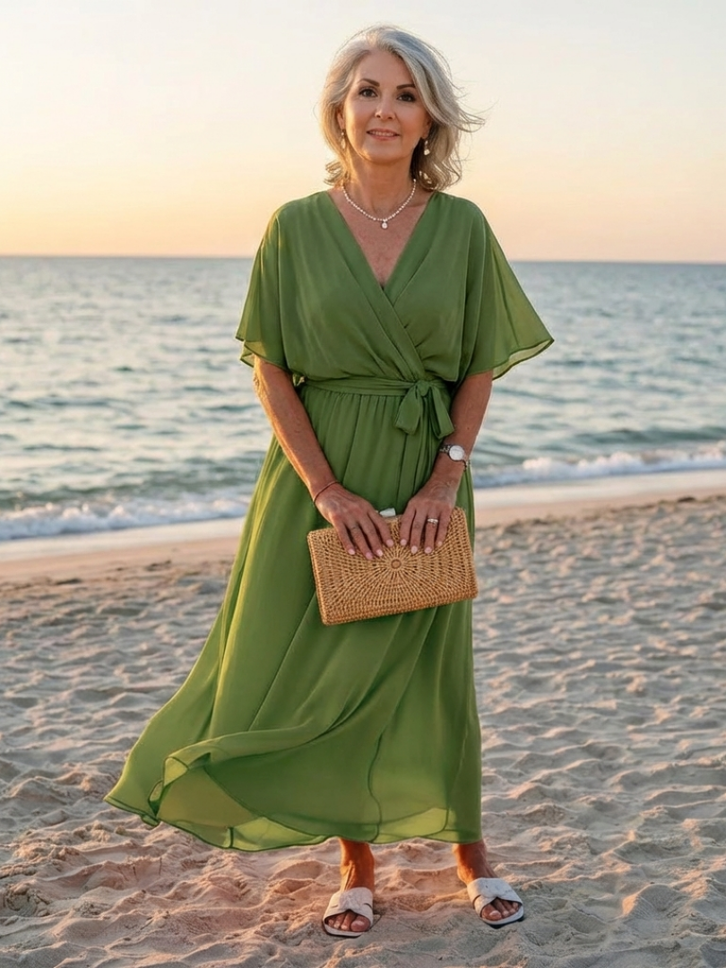 Elysia | Vestido Midi con Cintura Ajustada y Escote en V