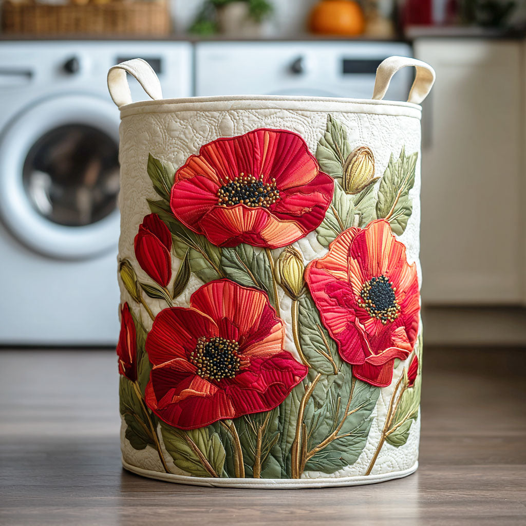 Cesto acolchado con amapolas rojas