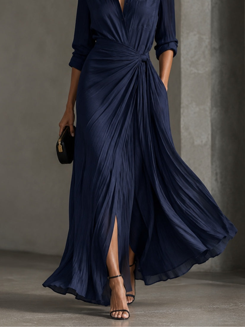 Gabriella | Vestido Camisero Maxi Azul Marino