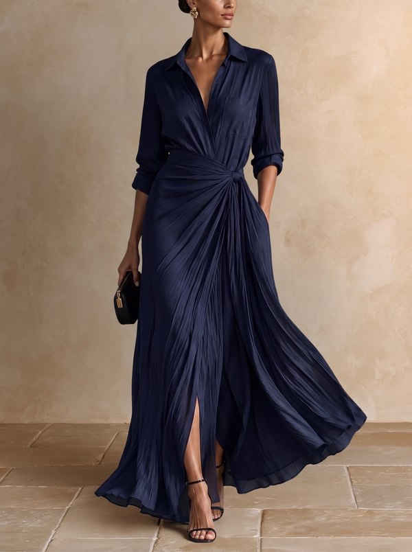 Gabriella | Vestido Camisero Maxi Azul Marino