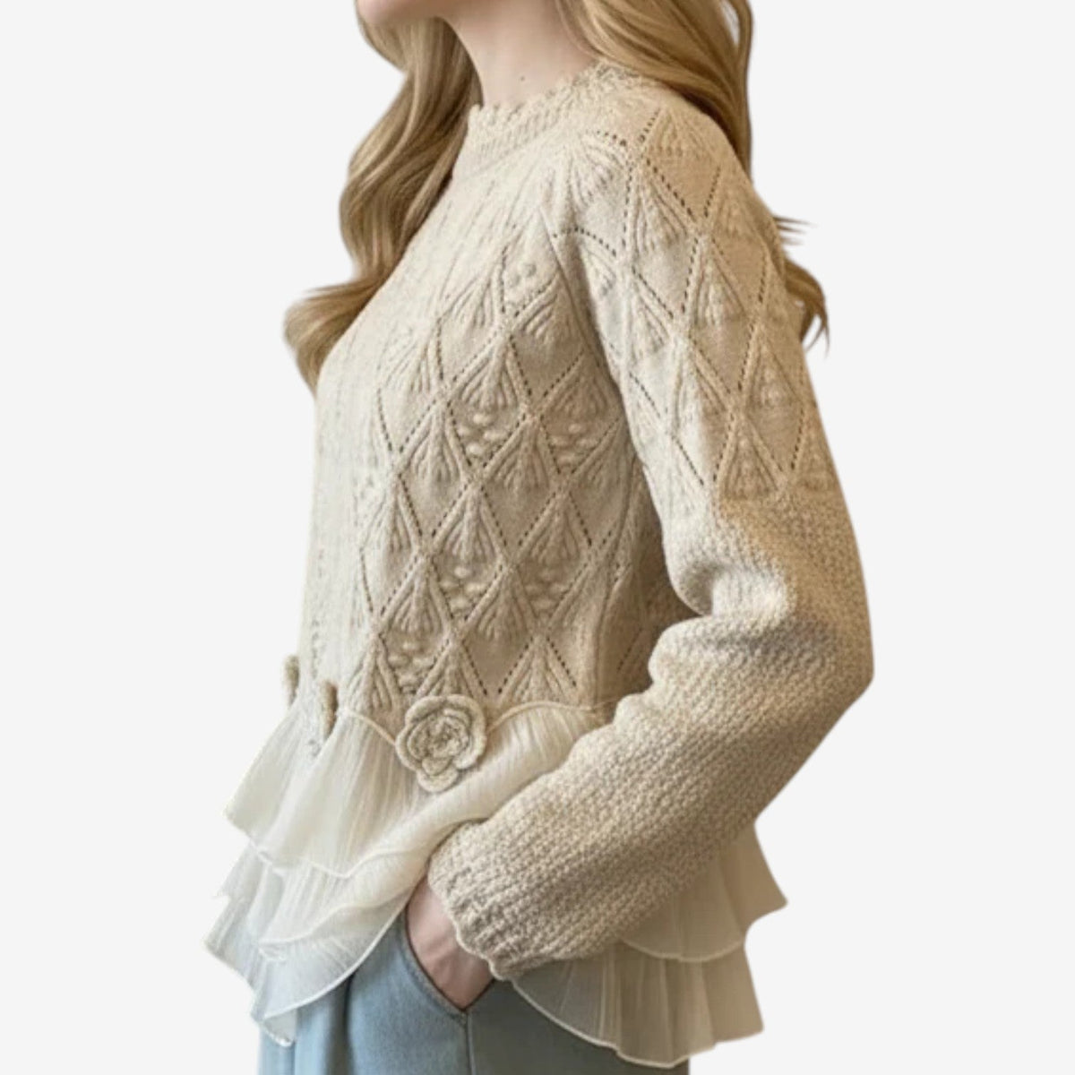 Bethany | Suéter Floral con Detalles de Volantes en el Dobladillo