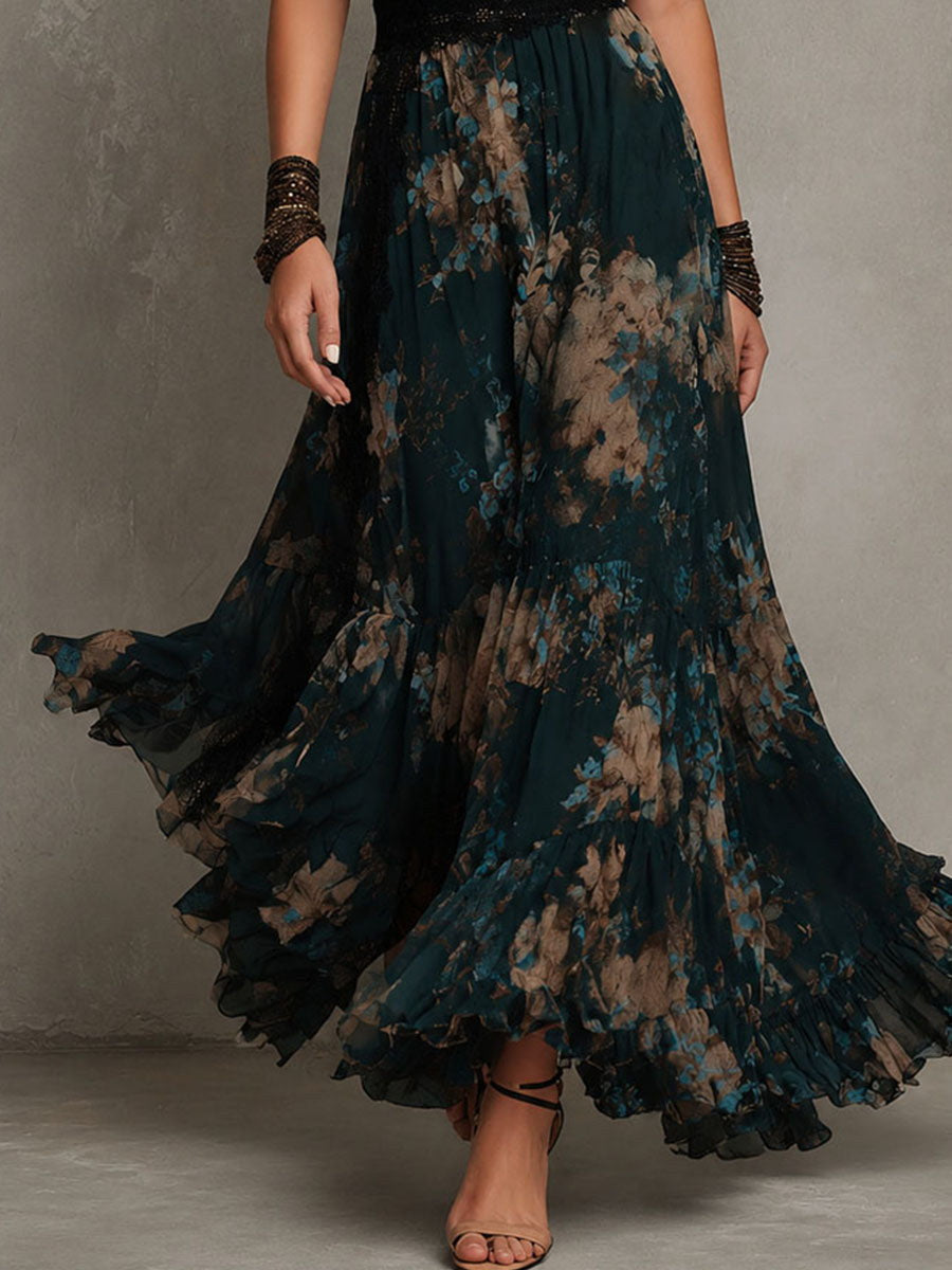 Angèle | Vestido Largo con Superposición Floral