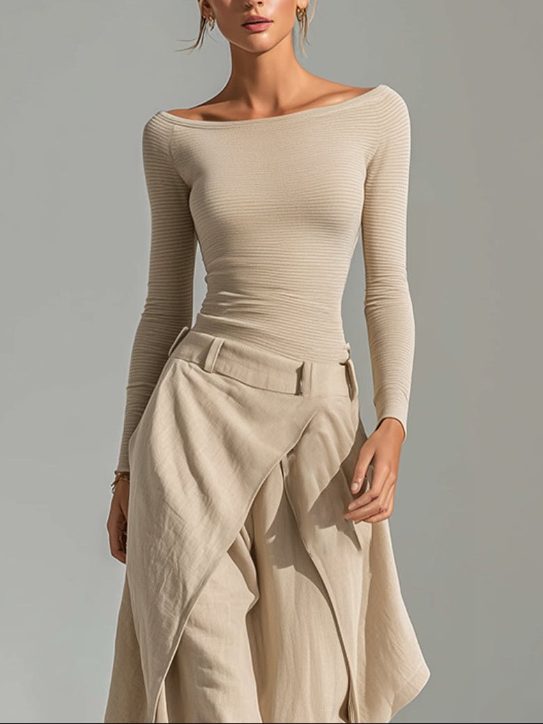 Giuliana | Conjunto Beige de Cuello Barco