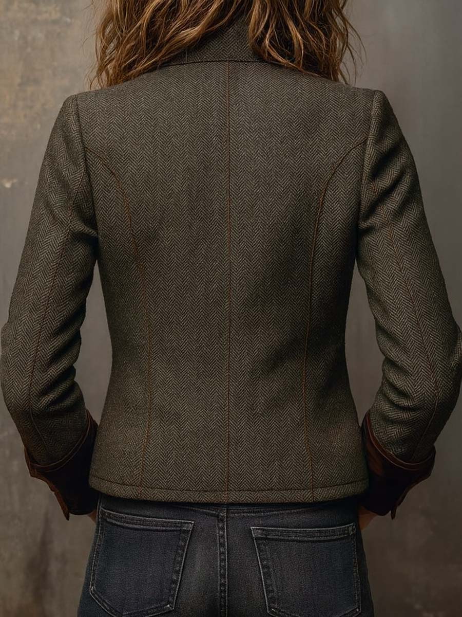 Honorine | Blazer Vintage con Detalles en Piping Contrastante