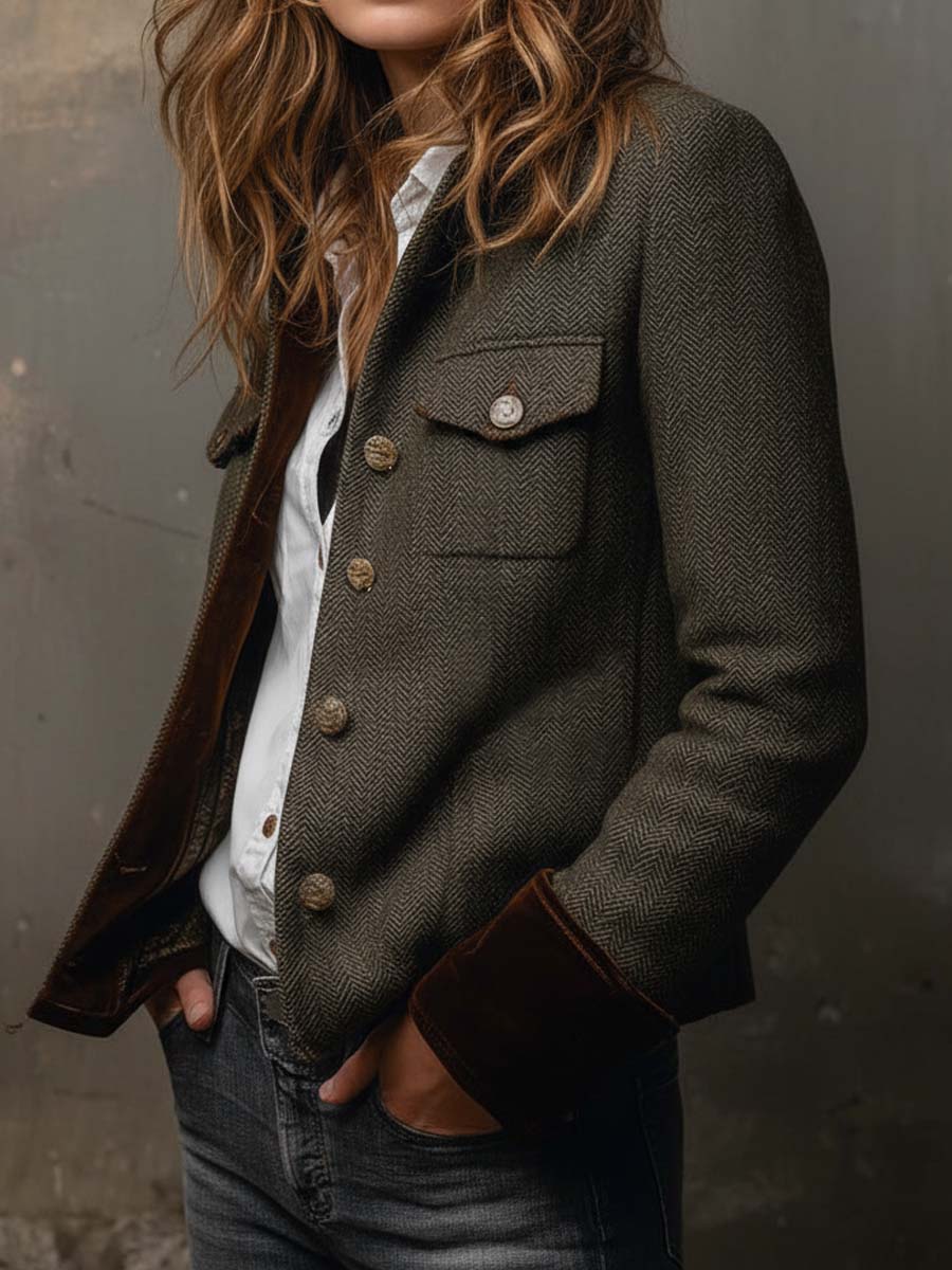 Honorine | Blazer Vintage con Detalles en Piping Contrastante