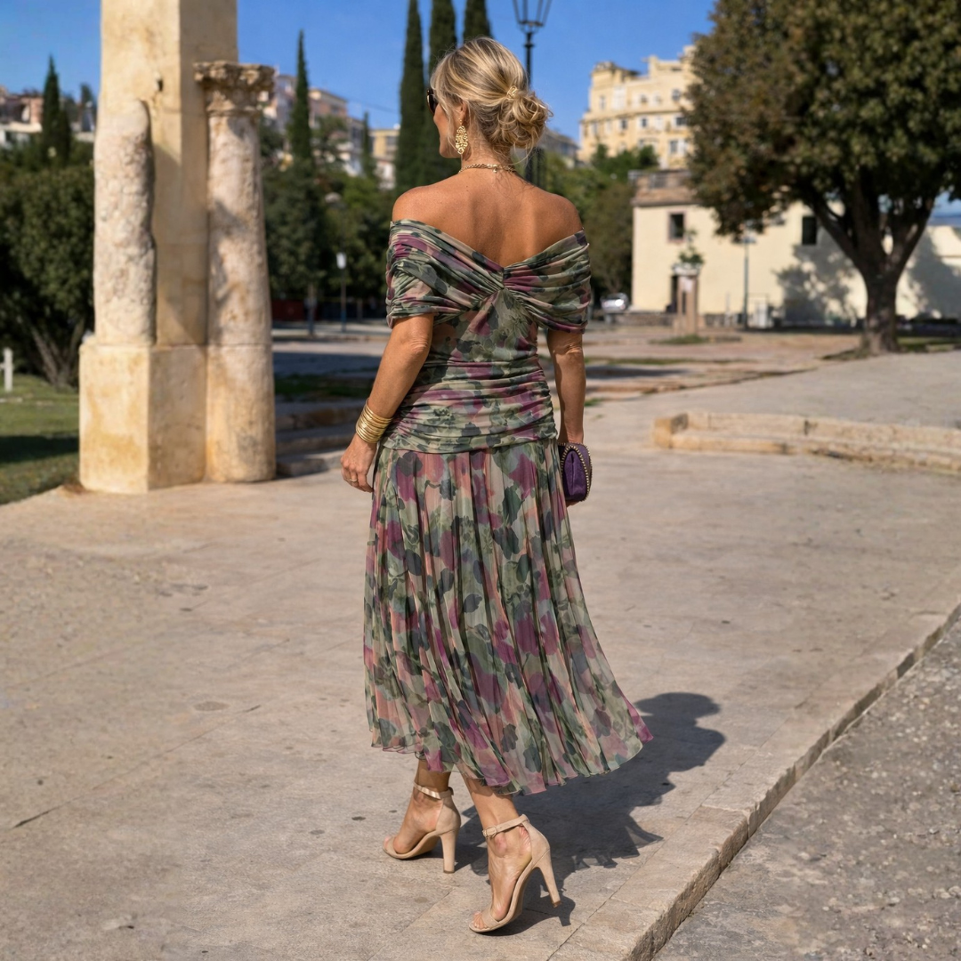 Norma - Vestido de Chiffon con Hombros al Descubierto
