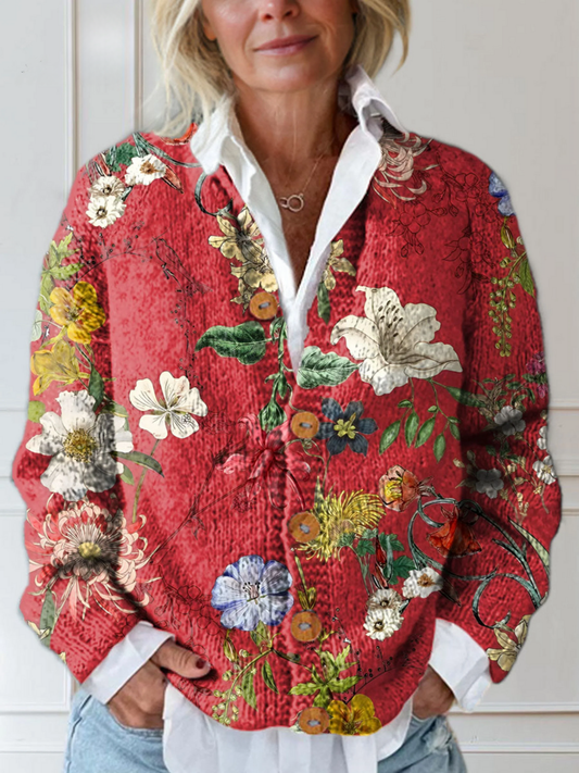 Cardigan Vintage con Botones y Diseño Floral