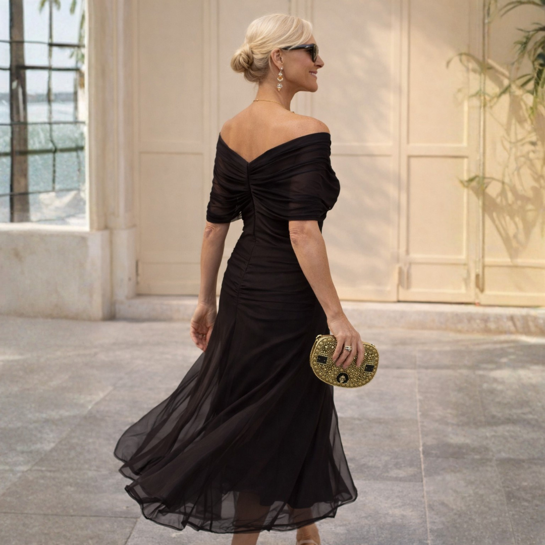 Norma - Vestido de Chiffon con Hombros al Descubierto