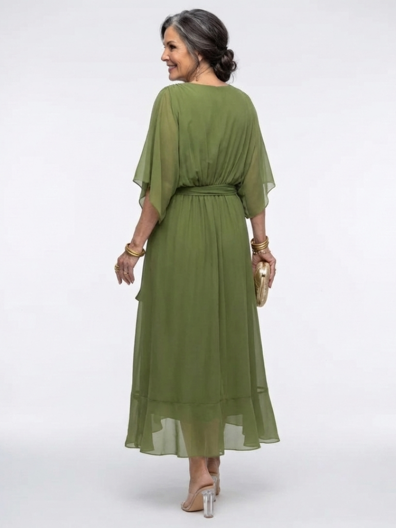 Elysia | Vestido Midi con Cintura Ajustada y Escote en V