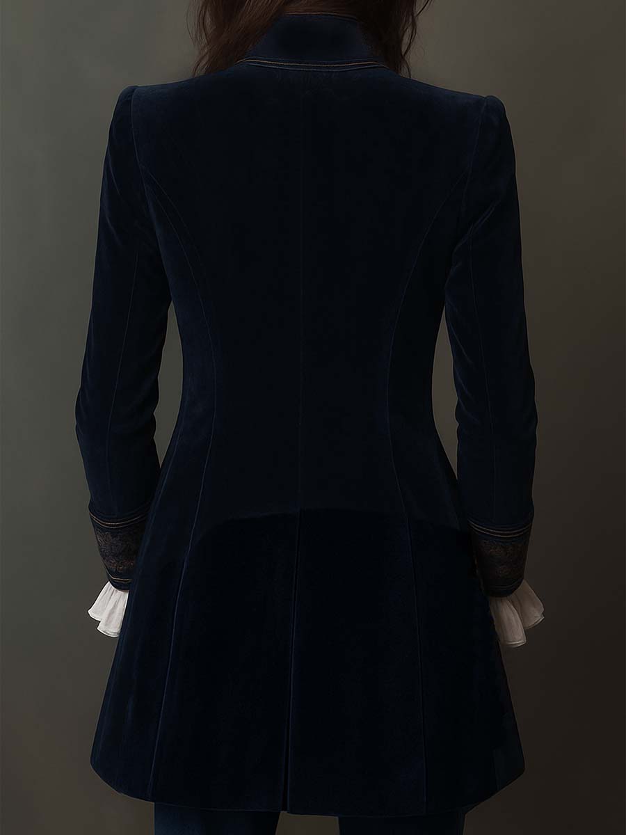 Athénaïs | Chaqueta Vintage Bordada de Larga en Azul Marino