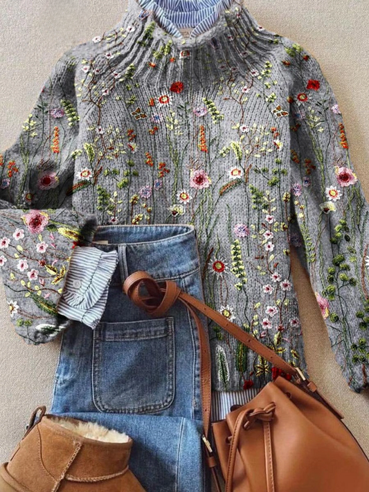 Cassia | Suéter con Bordado de Flores Silvestres
