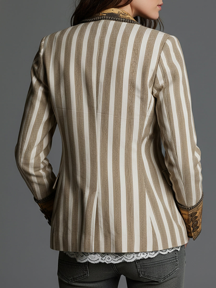 Suzanne | Blazer Bohemio de Rayas con Cuello Estampado