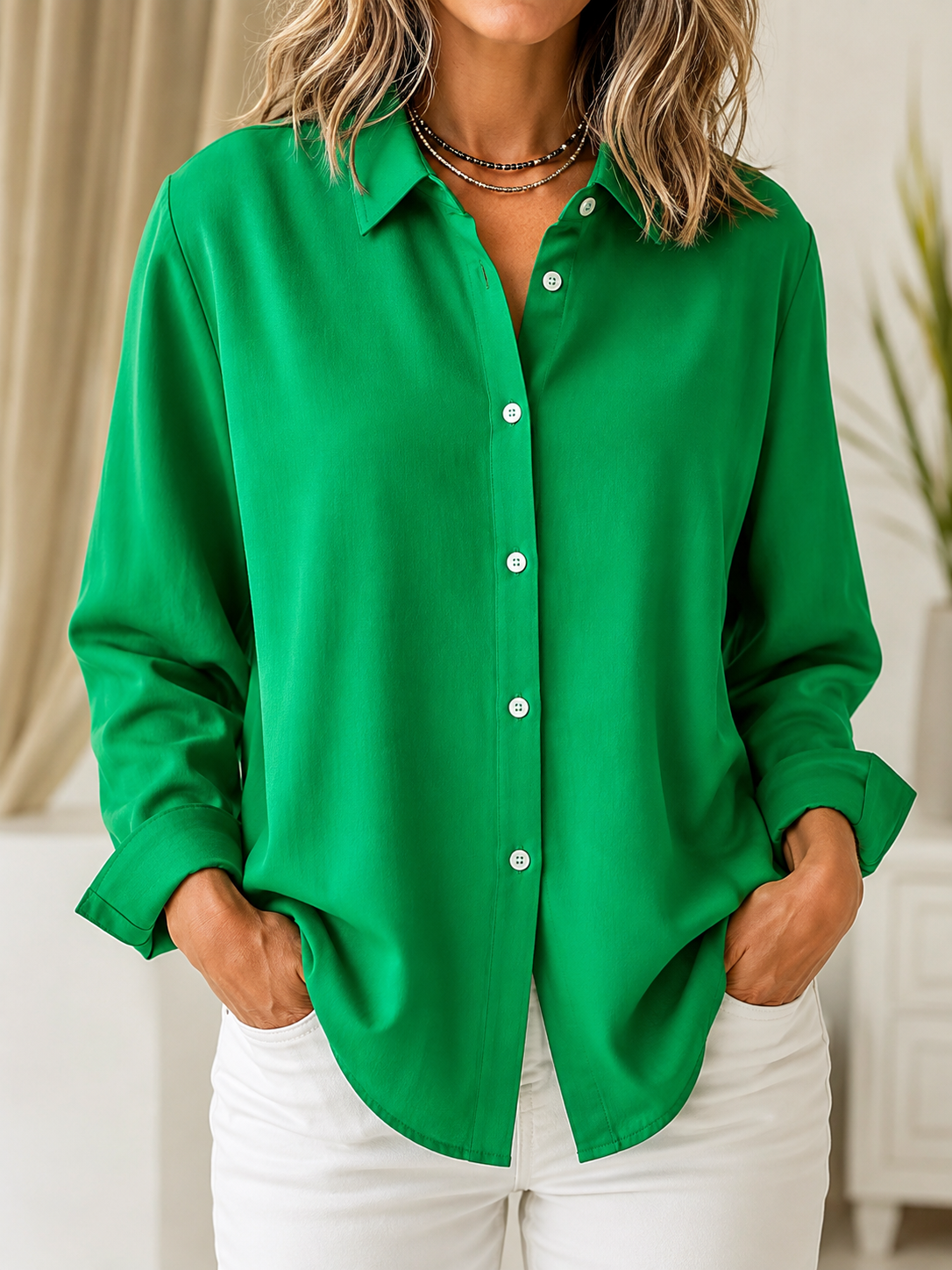 Renata | Blusa Clásica de Color Sólido