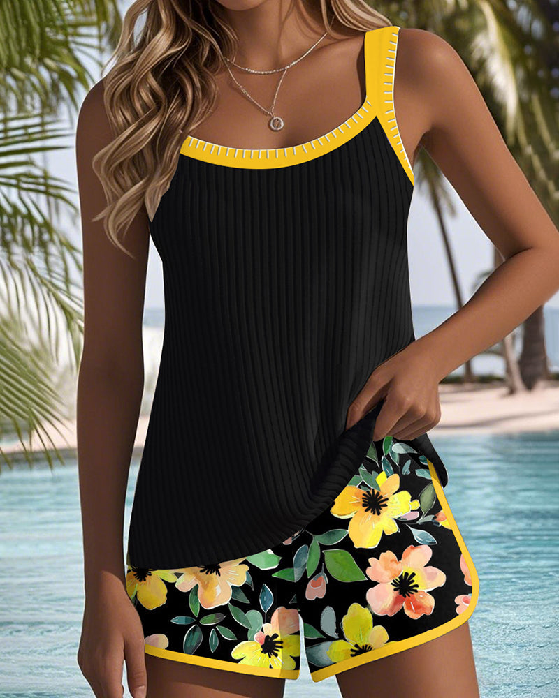 CALETA | TANKINI ELEGANTE CON SHORT FLORAL