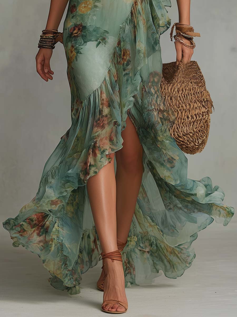 ILARIA | VESTIDO LARGO CON ESTAMPADO FLORAL ROMÁNTICO