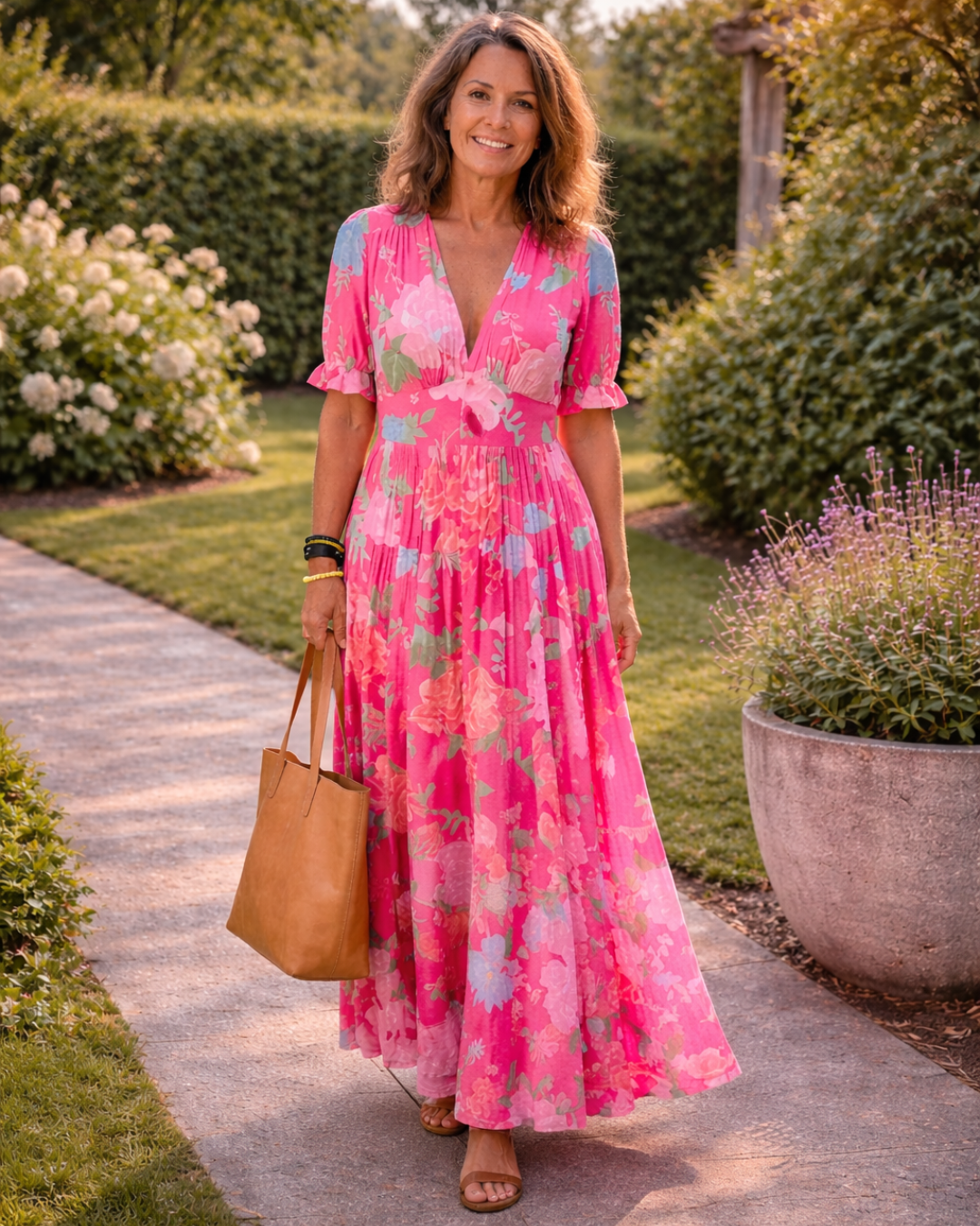 Ione | Vestido Midi Floral de Manga Corta con Escote en V" can be rewritten as:

"Ione | Vestido Midi Floral de Manga Corta con Escote en V