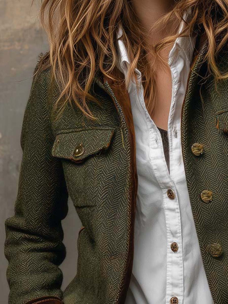 Honorine | Blazer Vintage con Detalles en Piping Contrastante