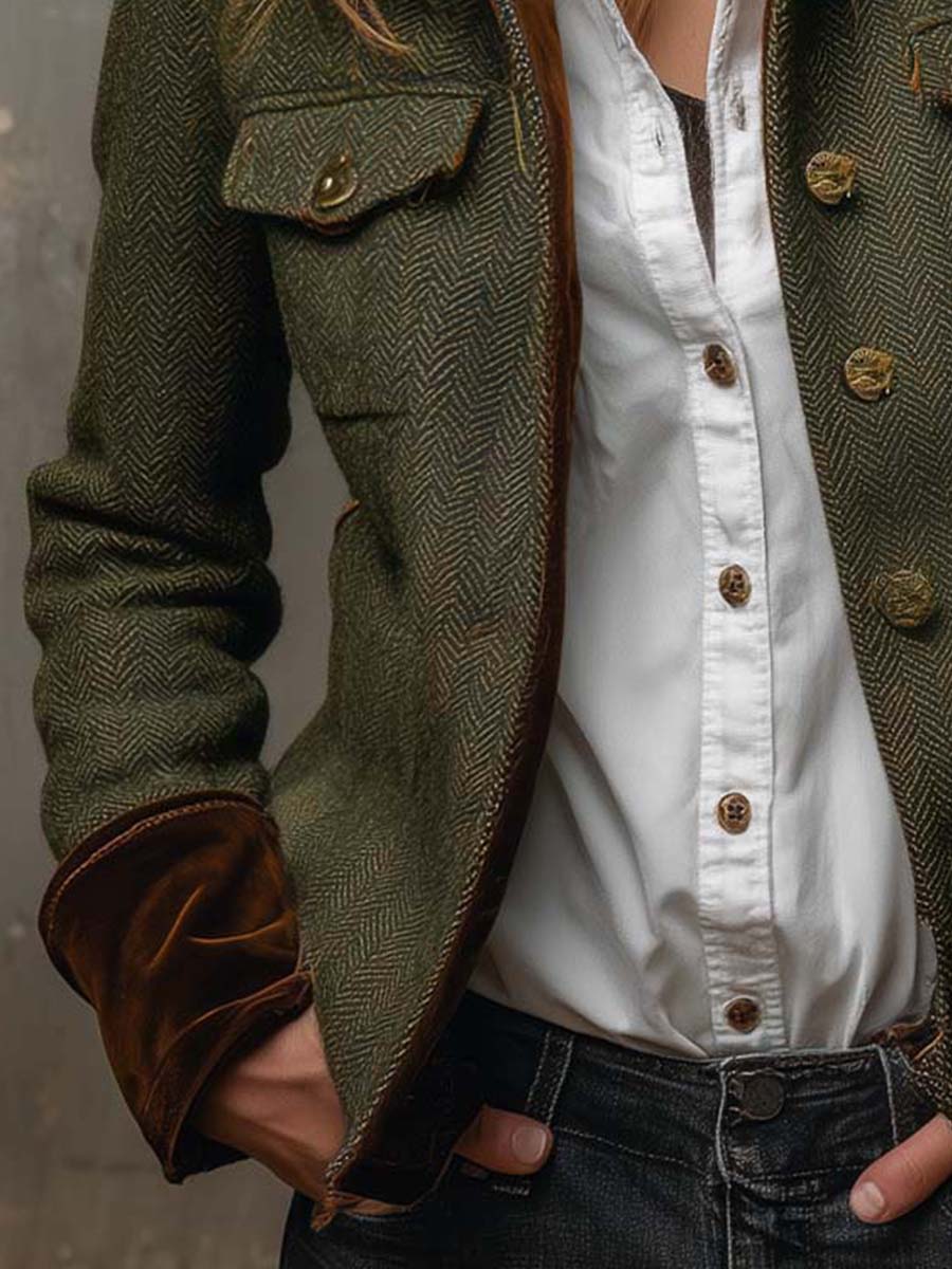 Honorine | Blazer Vintage con Detalles en Piping Contrastante