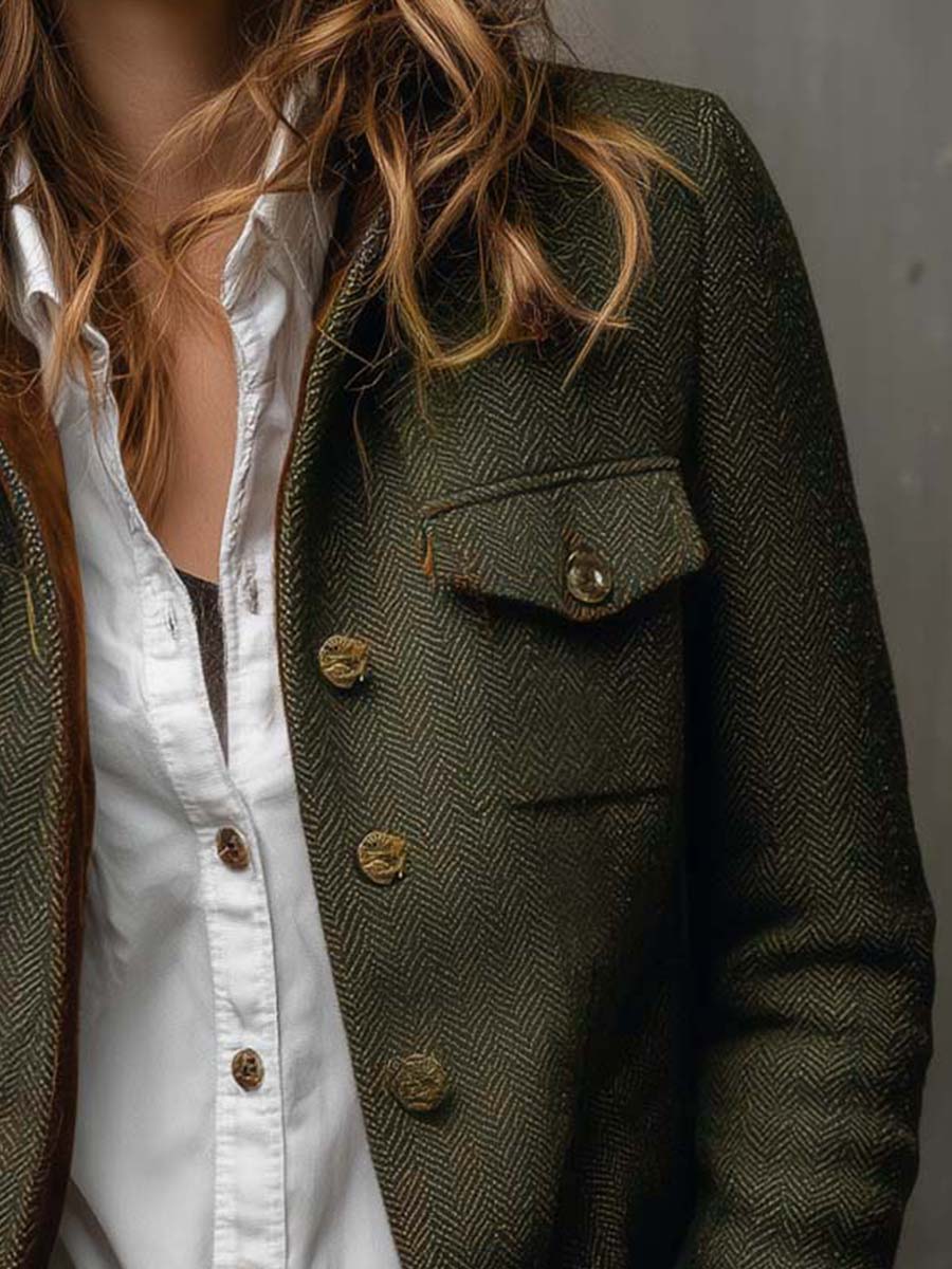Honorine | Blazer Vintage con Detalles en Piping Contrastante