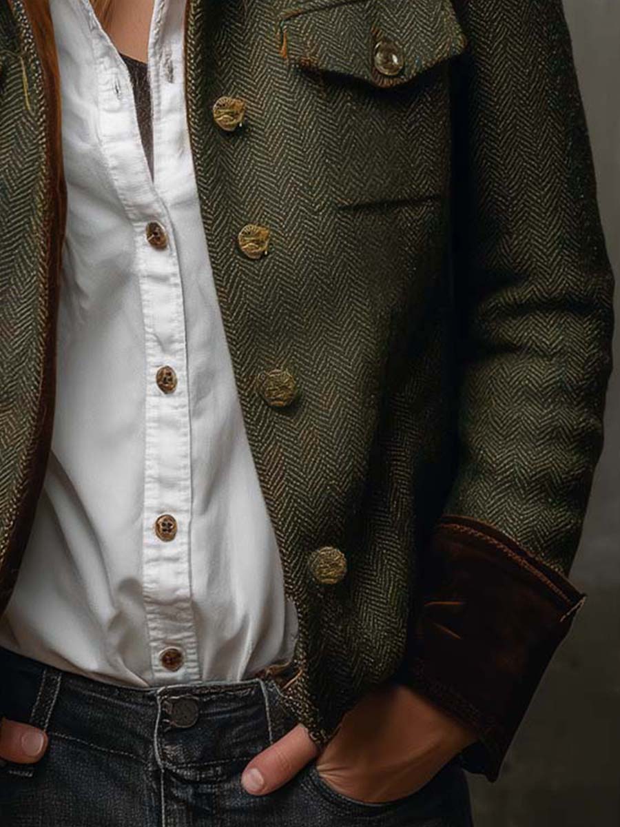 Honorine | Blazer Vintage con Detalles en Piping Contrastante