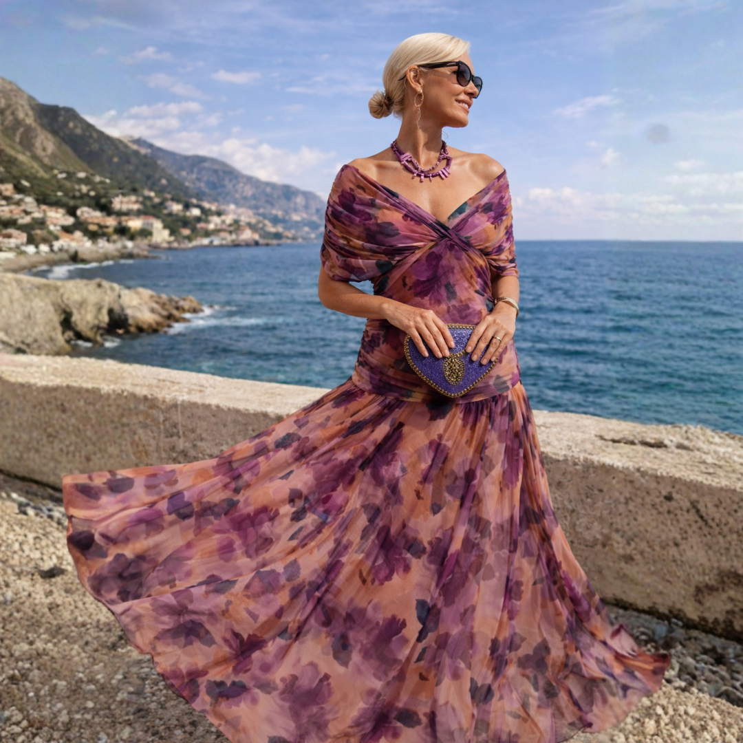 Norma - Vestido de Chiffon con Hombros al Descubierto