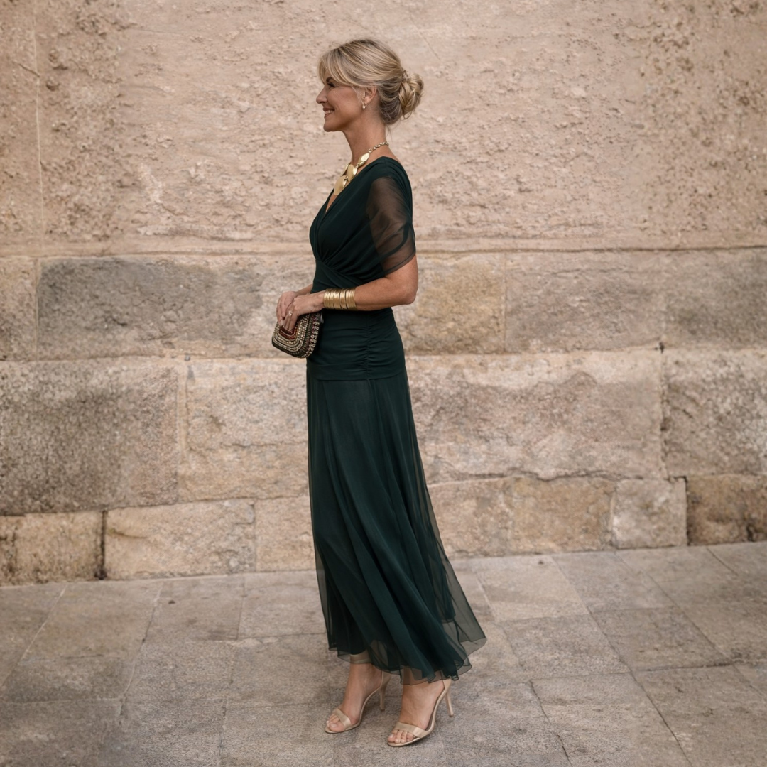 Norma - Vestido de Chiffon con Hombros al Descubierto