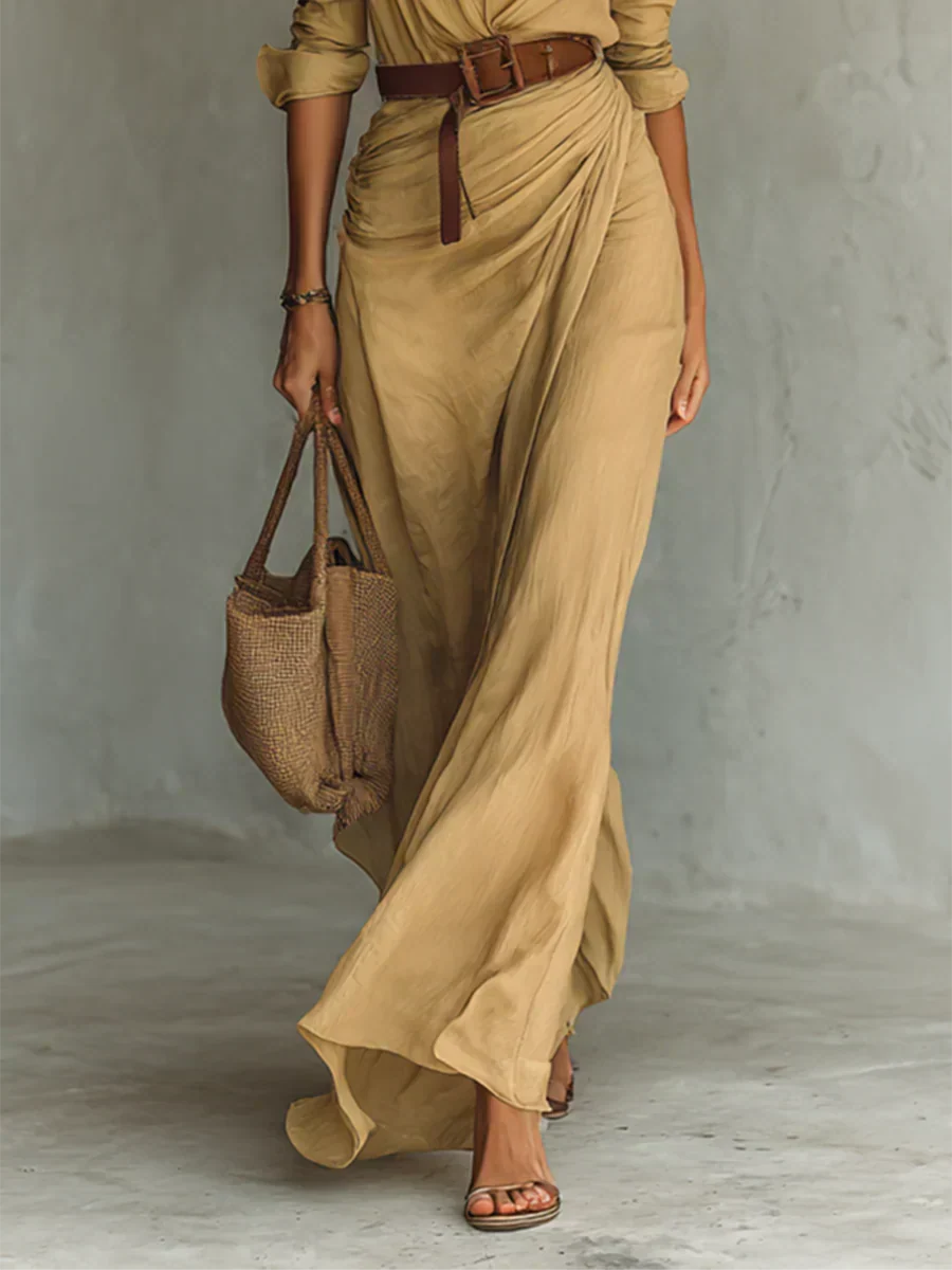 Camille™ | Vestido Maxi con Solapas y Cinturón en la Cintura