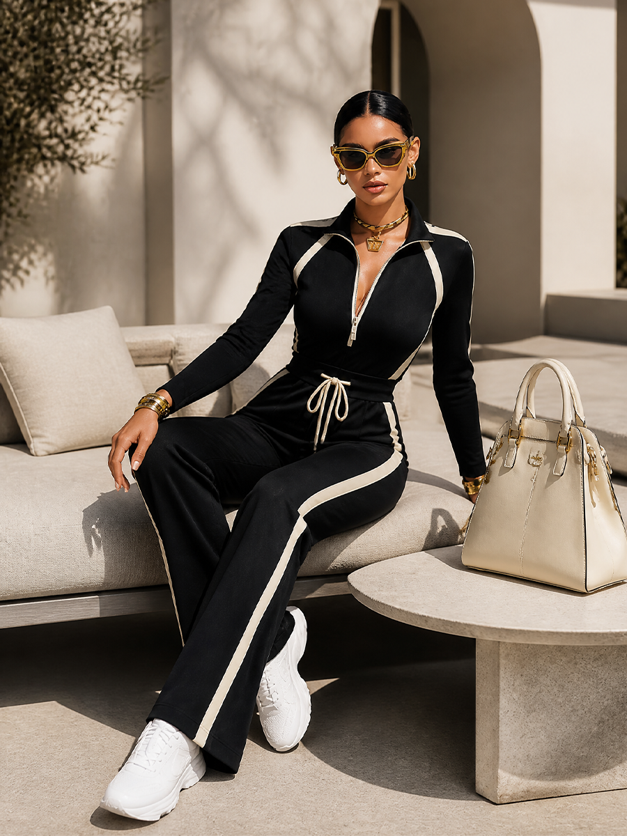 Monica | Conjunto Deportivo Negro con Rayas