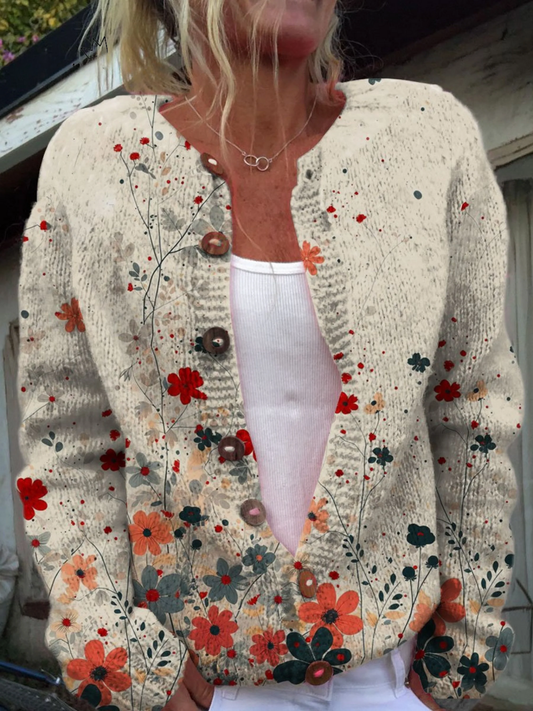 Cardigan Vintage con Botones y Diseño Floral
