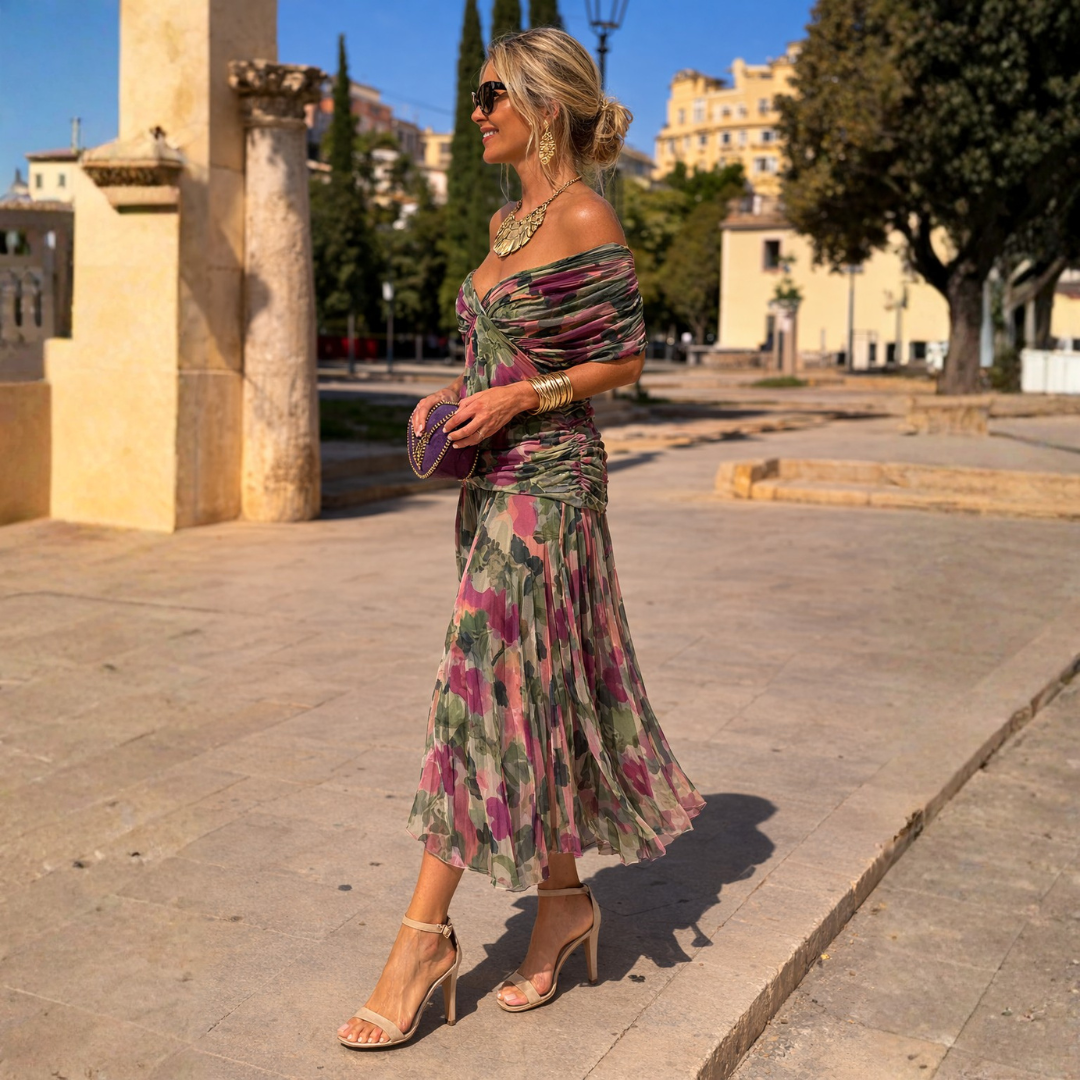 Norma - Vestido de Chiffon con Hombros al Descubierto