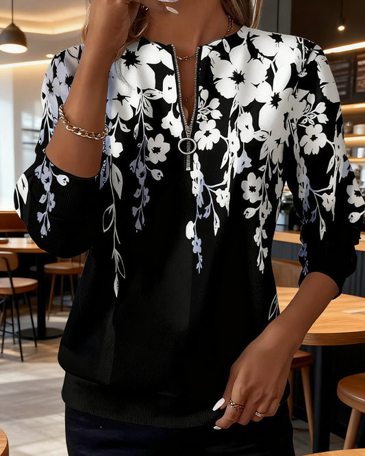 Daphne | Top Floral con Cierre en el Cuello