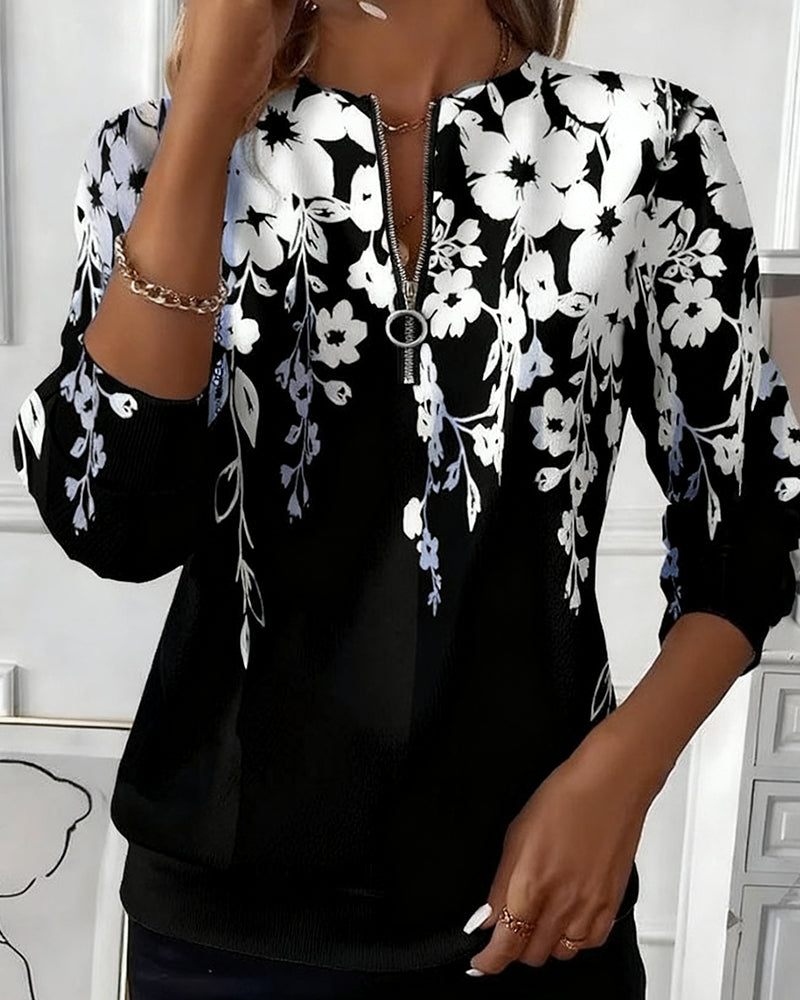 Daphne | Top Floral con Cierre en el Cuello