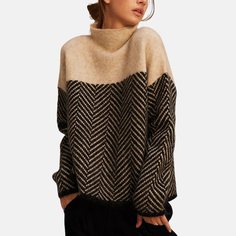 Elise | Suéter de Cuello Alto con Diseño de Pata de Gallo