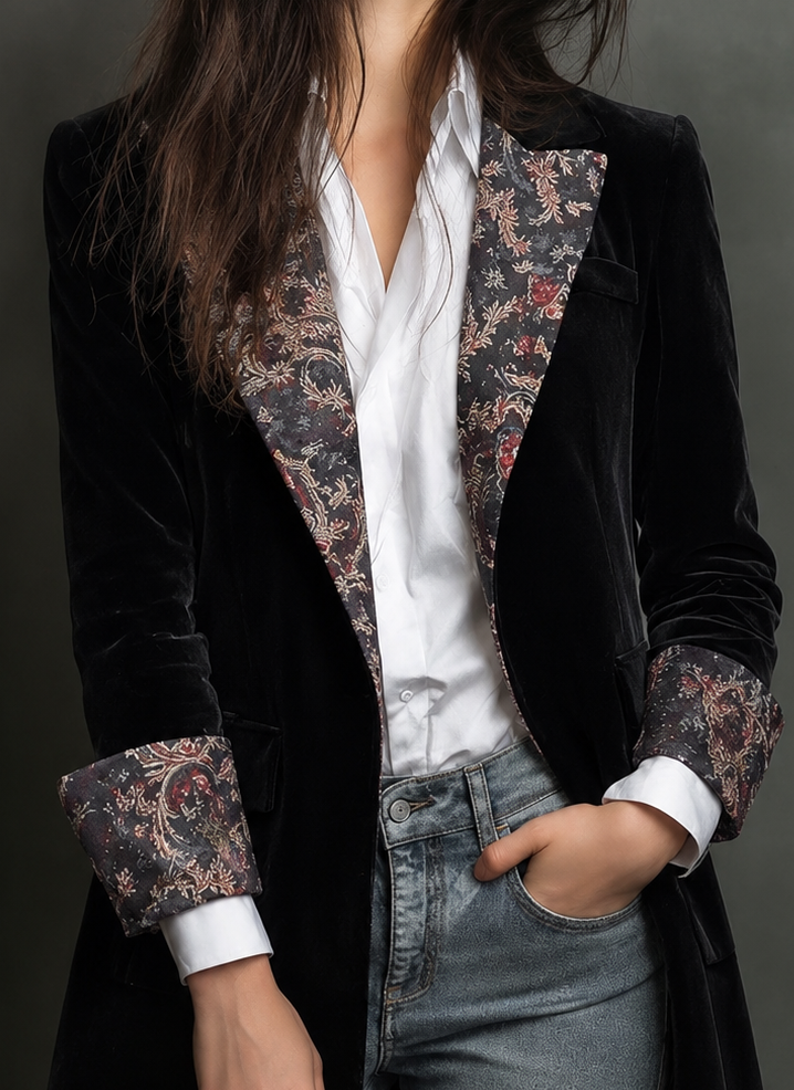 Léontine | Blazer Negro Entallado con Diseño Barroco