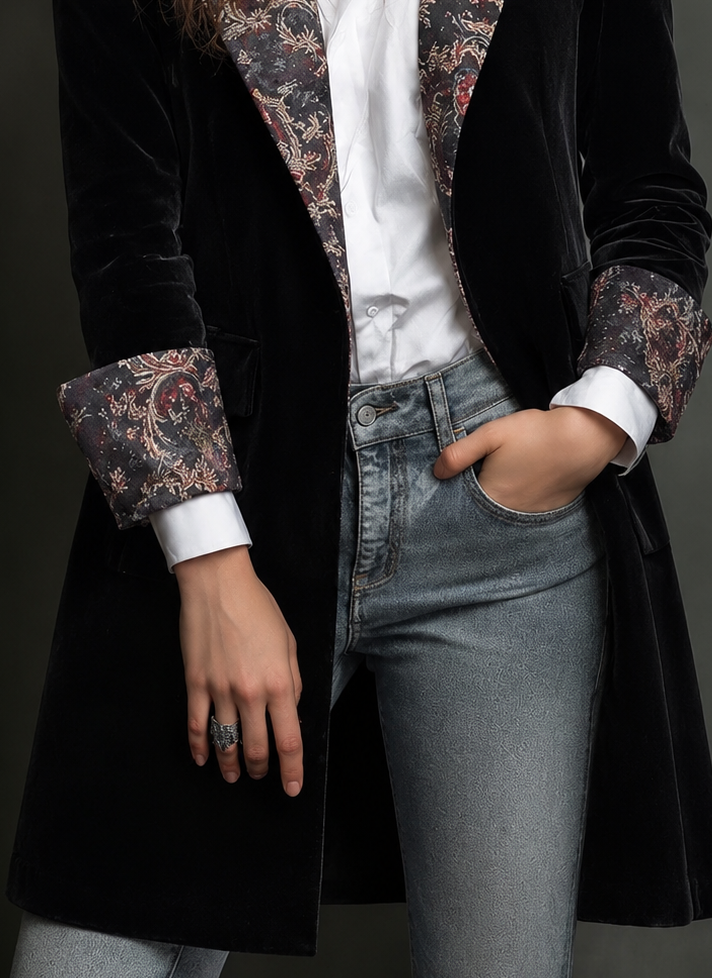 Léontine | Blazer Negro Entallado con Diseño Barroco