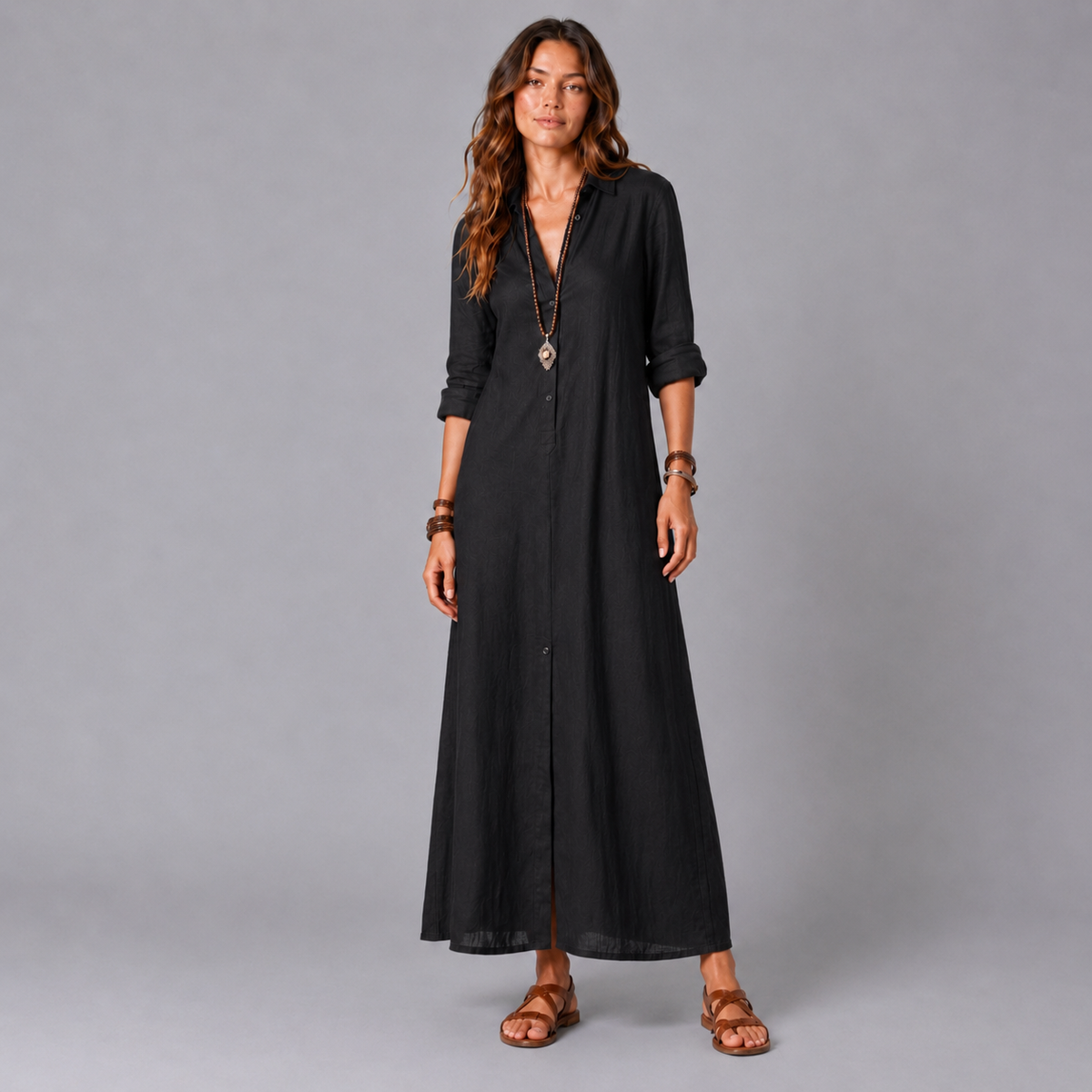 VERA | VESTIDO LARGO Y HOLGADO CON BOTONES
