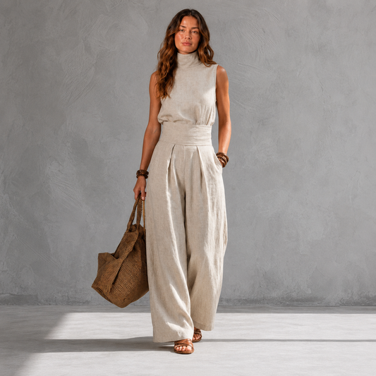 FLOR™ | CONJUNTO MINIMALISTA DE TOP Y PANTALONES DE PIERNA ANCHA EN ALGODÓN ULTRASUAVE