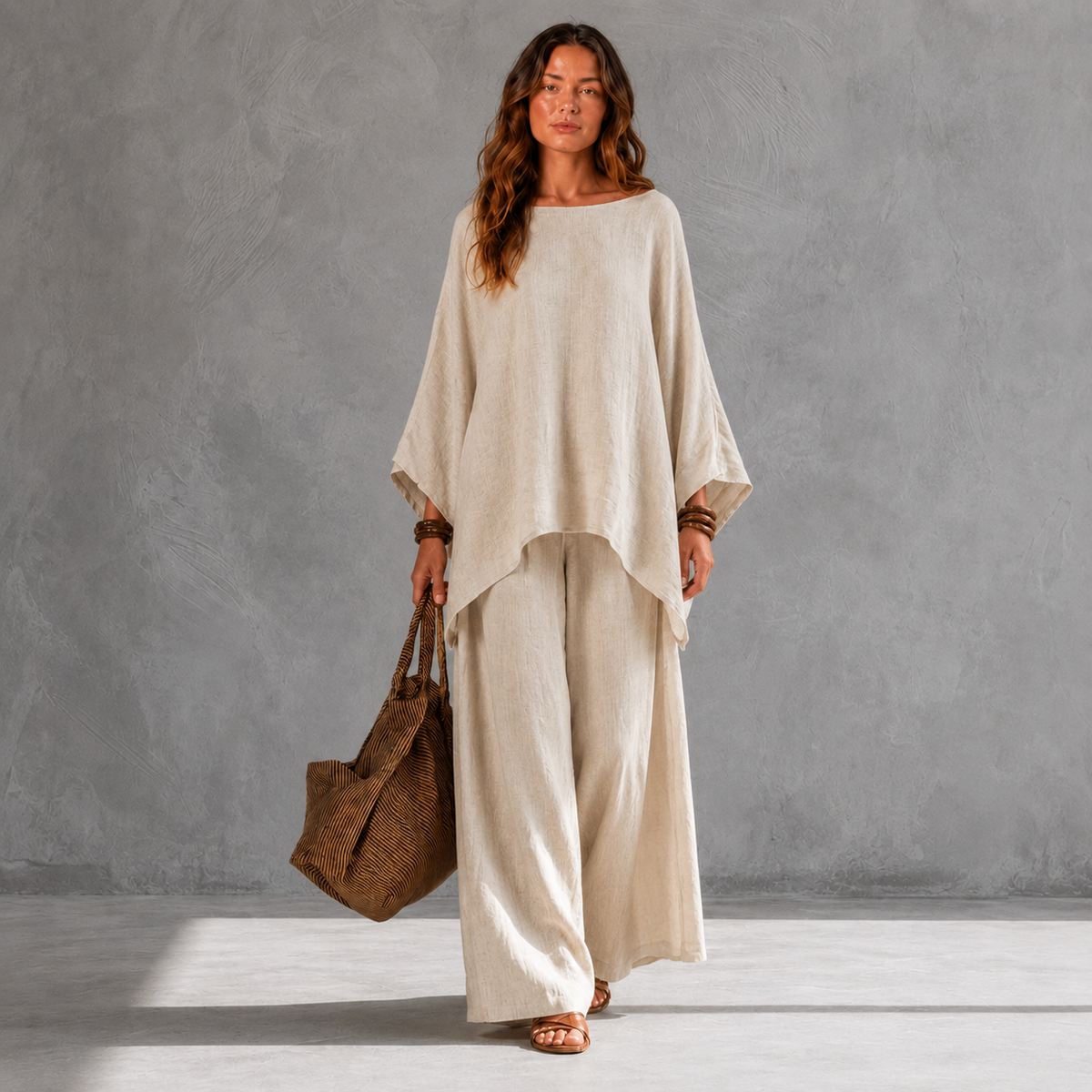 CRISTINA | CONJUNTO DE DOS PIEZAS CON MANGAS LARGAS Y PANTALONES ANCHOS