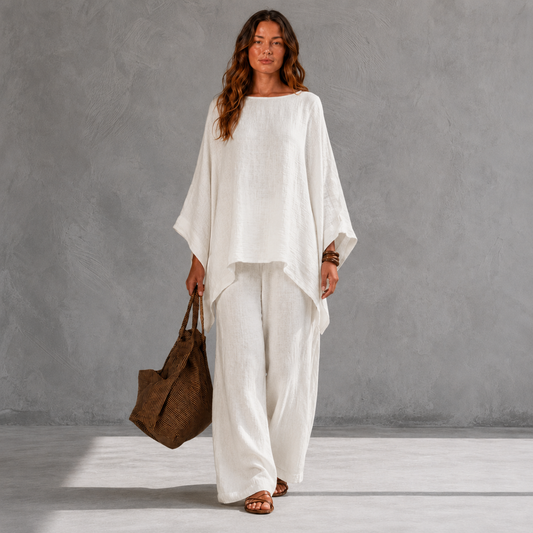 CRISTINA | CONJUNTO DE DOS PIEZAS CON MANGAS LARGAS Y PANTALONES ANCHOS