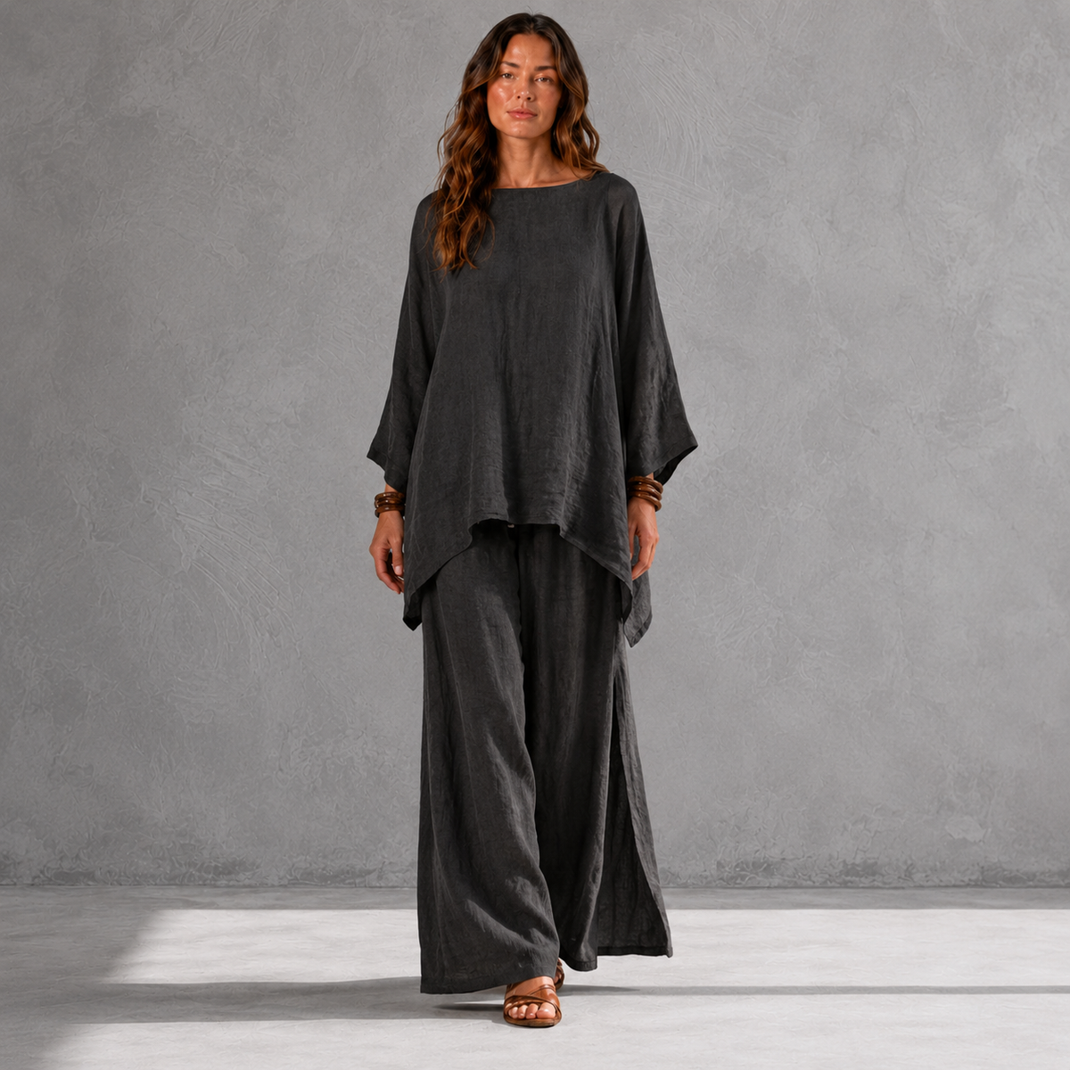 CRISTINA | CONJUNTO DE DOS PIEZAS CON MANGAS LARGAS Y PANTALONES ANCHOS