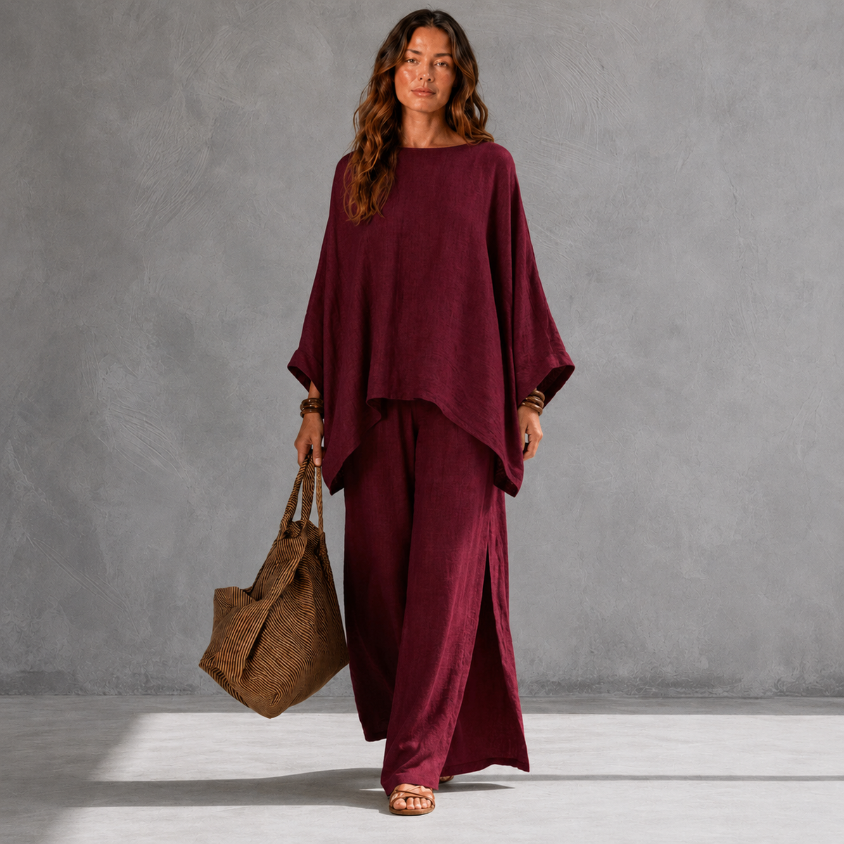 CRISTINA | CONJUNTO DE DOS PIEZAS CON MANGAS LARGAS Y PANTALONES ANCHOS
