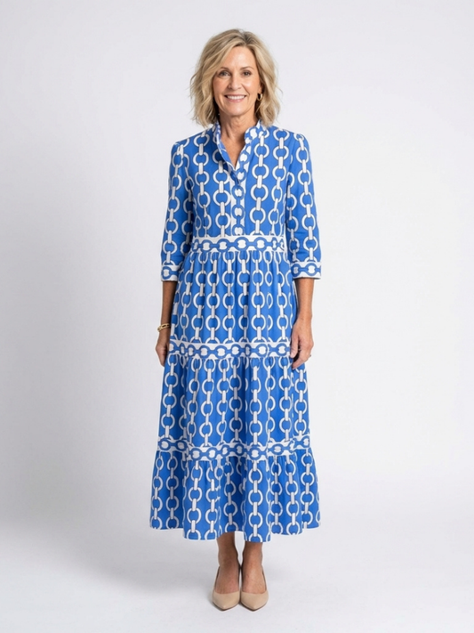 Ysolde | Vestido midi con estampado de cadenas y mangas tres cuartos