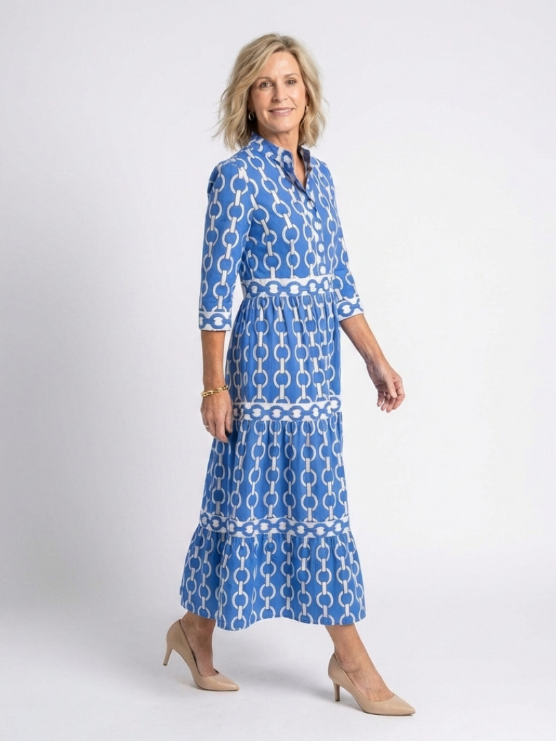 Ysolde | Vestido midi con estampado de cadenas y mangas tres cuartos