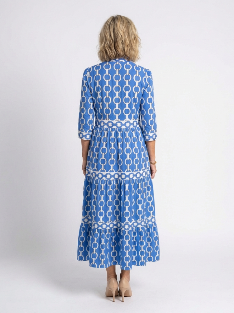 Ysolde | Vestido midi con estampado de cadenas y mangas tres cuartos