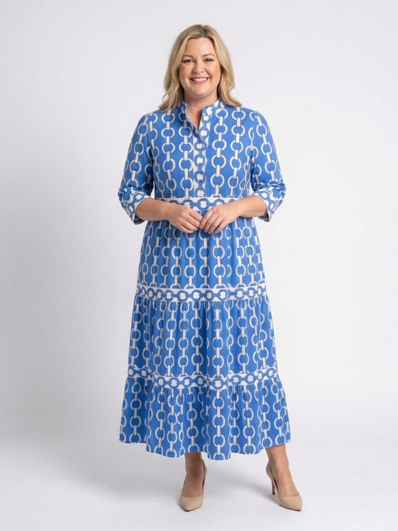 Ysolde | Vestido midi con estampado de cadenas y mangas tres cuartos