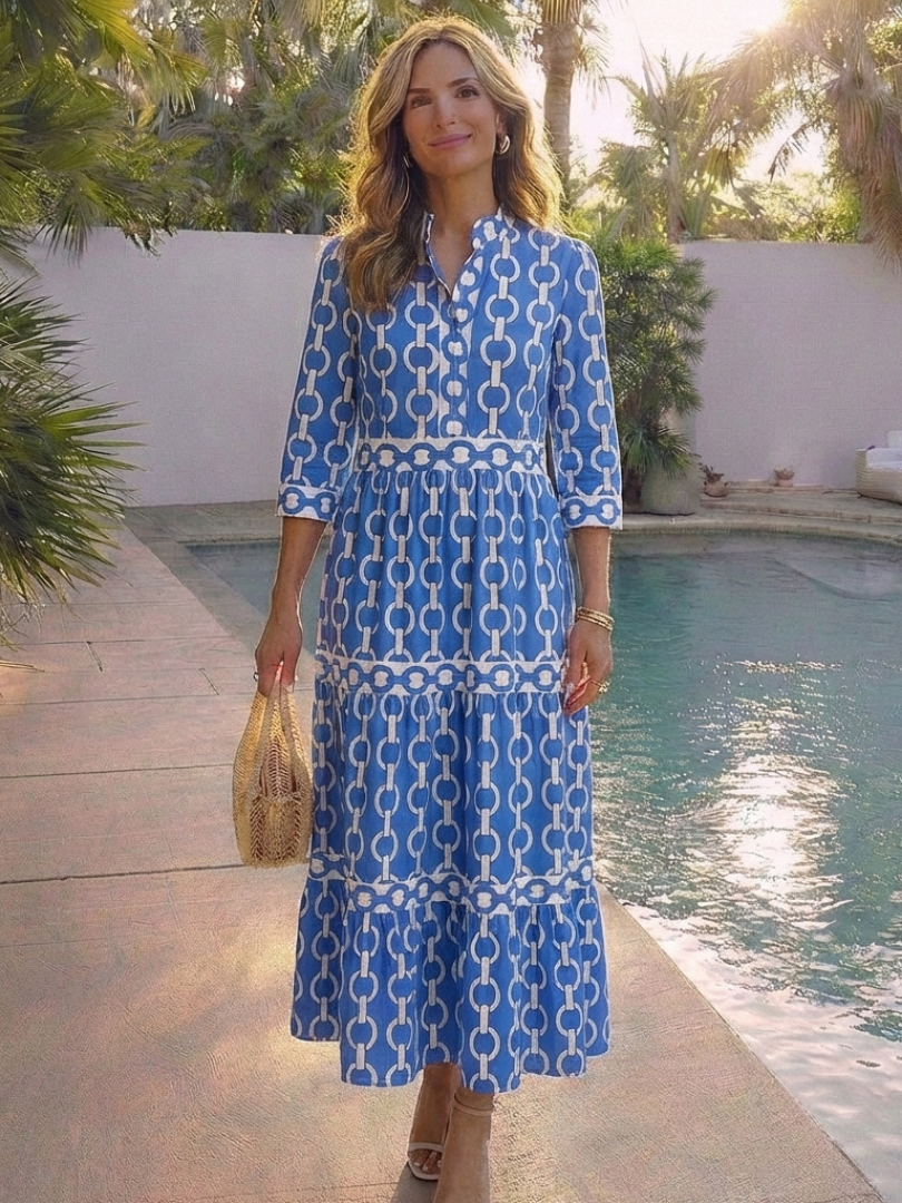 Ysolde | Vestido midi con estampado de cadenas y mangas tres cuartos
