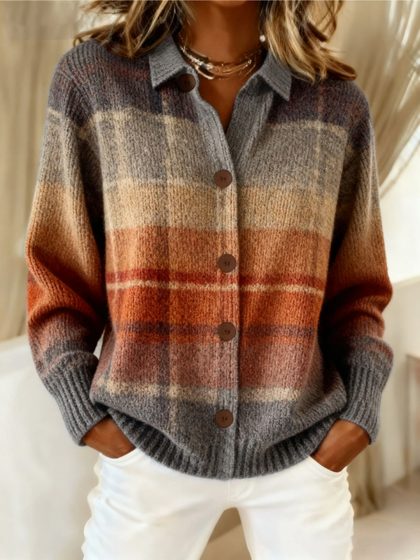 Edith | Cárdigan Multicolor de Cuadros Sfumato para Otoño