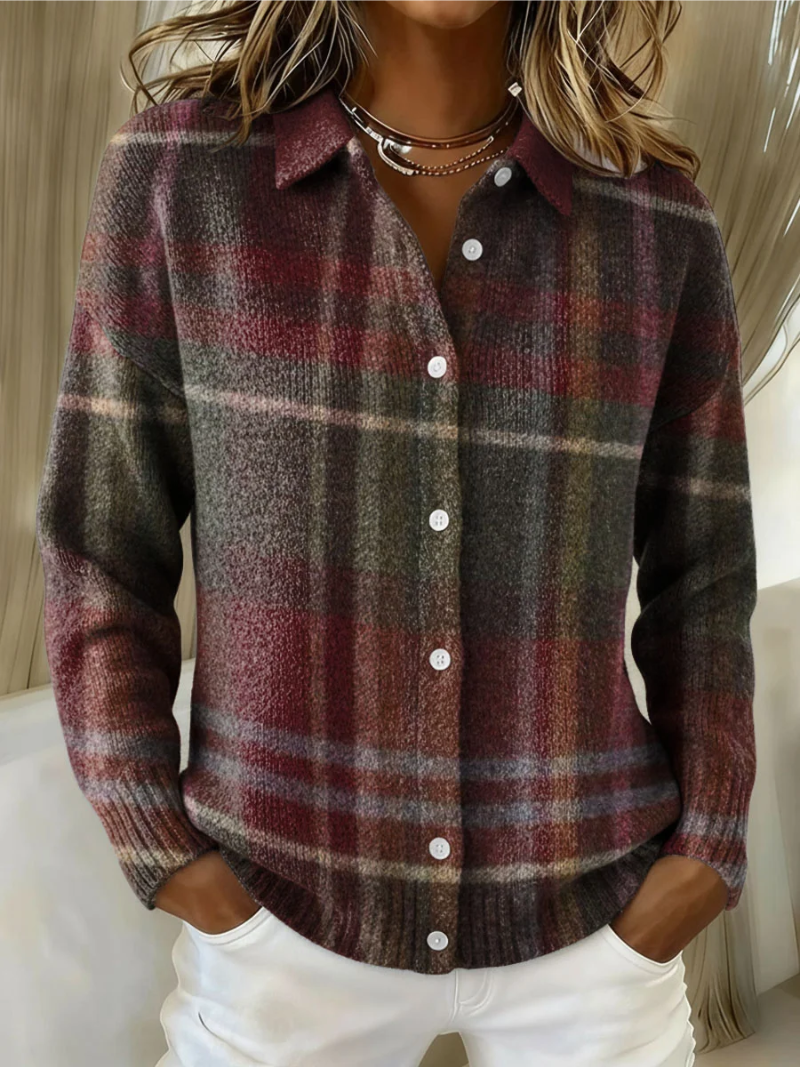 Eleanor | Clásico Cardigan de Cuadros Multicolores