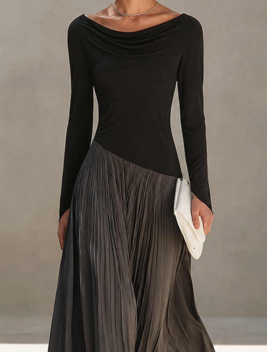 Marina | Vestido Maxi Plisado Bicolor