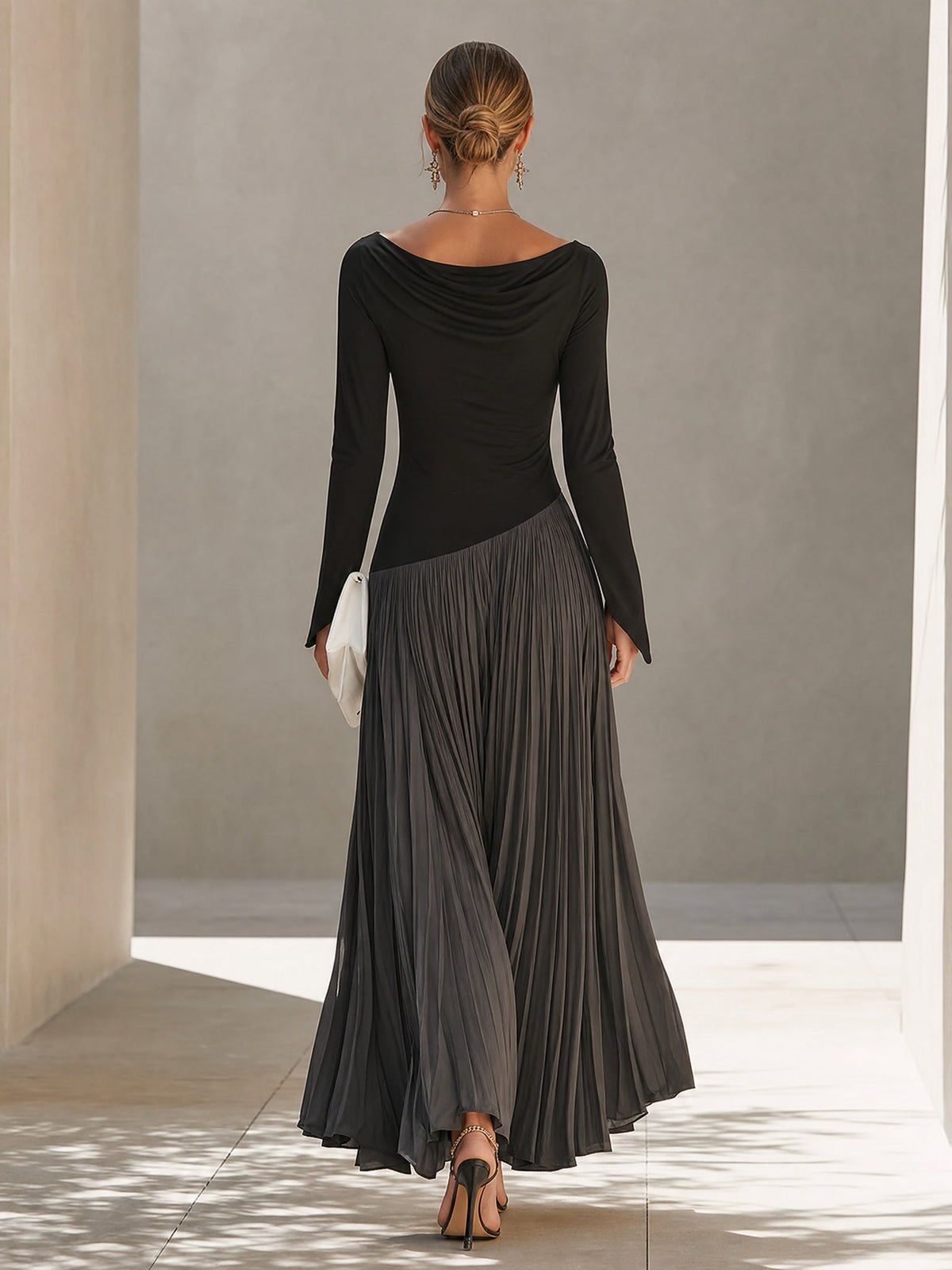 Marina | Vestido Maxi Plisado Bicolor